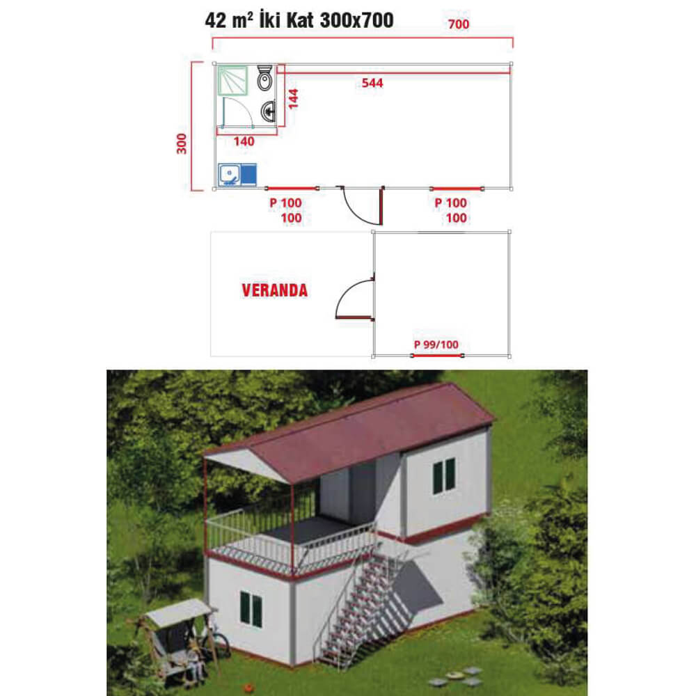 ANKA 705 42m2 İki Katlı Konteyner Kabin