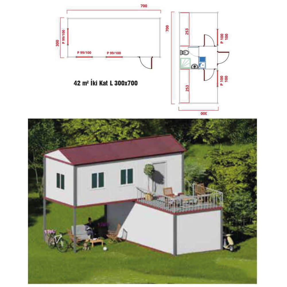 ANKA 707 42m2 İki Katlı Konteyner Kabin